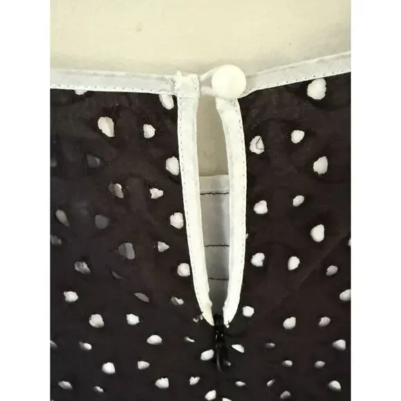 Jax Womens Sleeveless Eyelet Dress Size 16 Ric Rac Lines Black White Cocktail - Picture 6 of 10